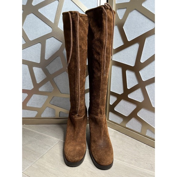 KORS MICHAEL KNEE HIGH HEEL BROWN SUEDE LEATHER Tall BOOTS ITALY sz 10 M - Picture 2 of 10